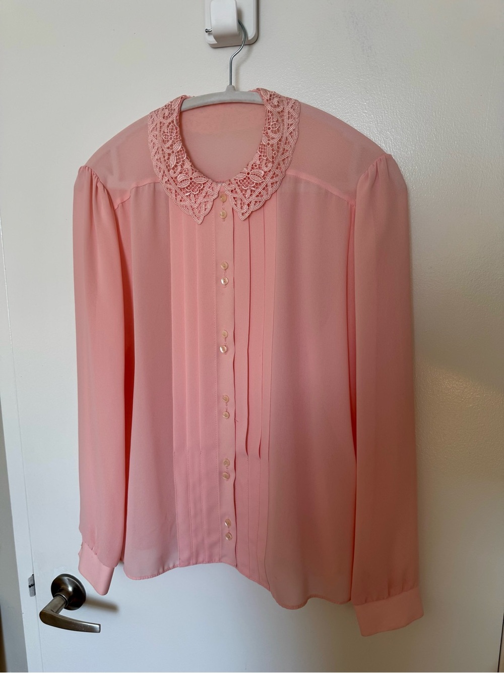 Vintage St Michael Pink Lace Collar Semi-Sheer Blouse Size 16 Made in UK